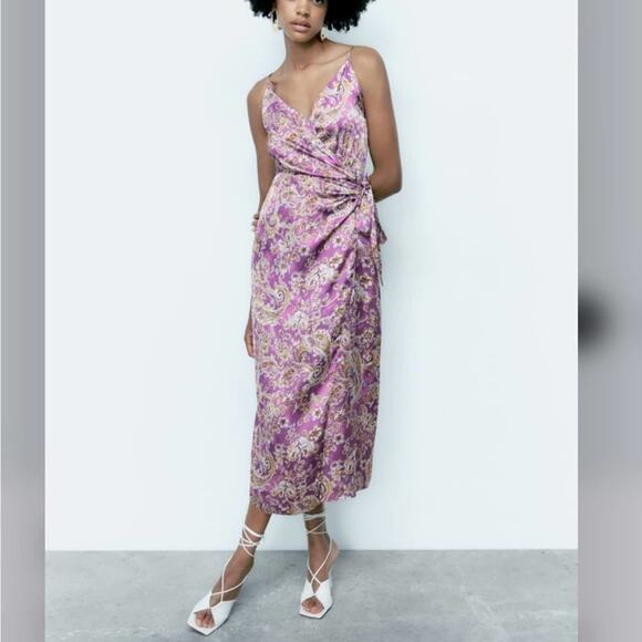 Zara SATIN EFFECT PRINT DRESS Size Small - Picture 10 of 16